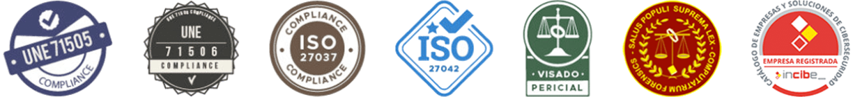 Sellos y certificaciones: UNE 71505, UNE 71506, ISO 27037, ISO 27042, visado pericial, Lex Computatrum Forensis e Incibe